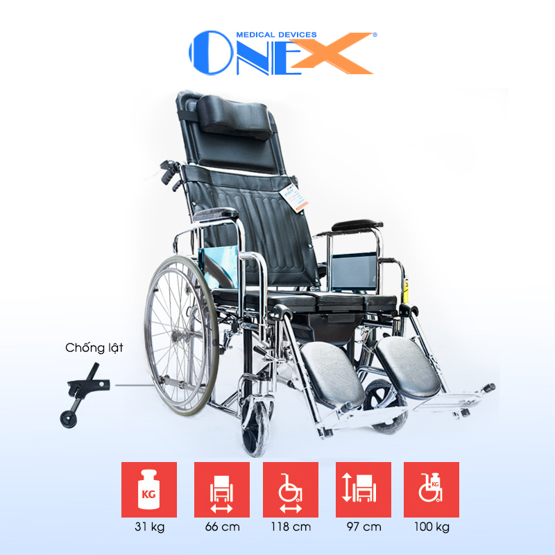 Xe lăn đa năng bánh căm OneX MK 607GCJ-46 (thắng tay, 2 chống lật)