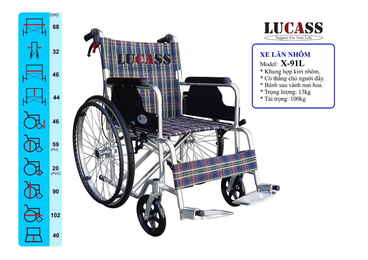 Xe lăn nhôm vải caro Lucass X-91L