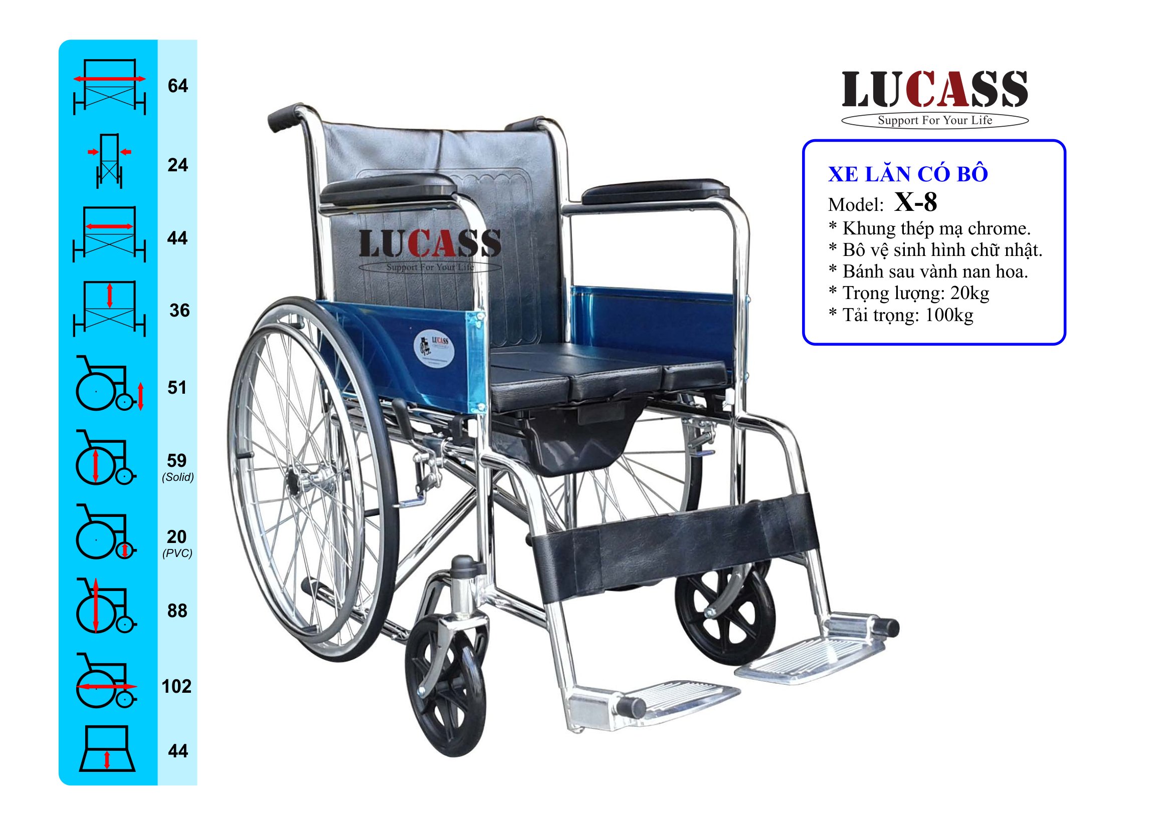 Xe lăn bô bánh căm Lucass X-8